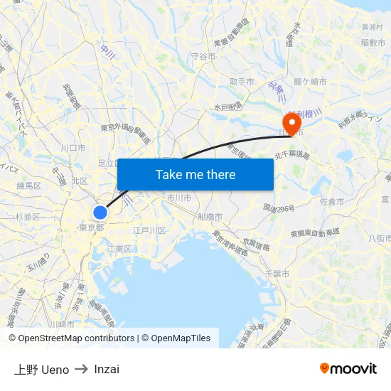 Ueno to Inzai map