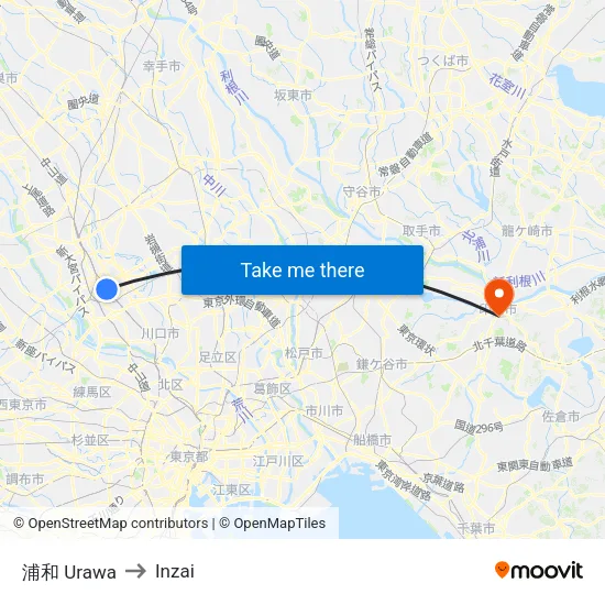 Urawa to Inzai map