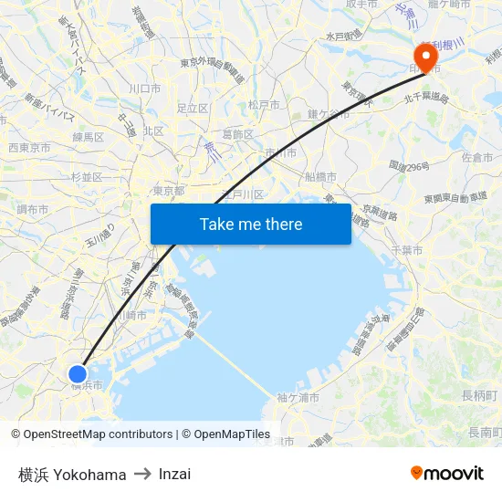 横浜 Yokohama to Inzai map
