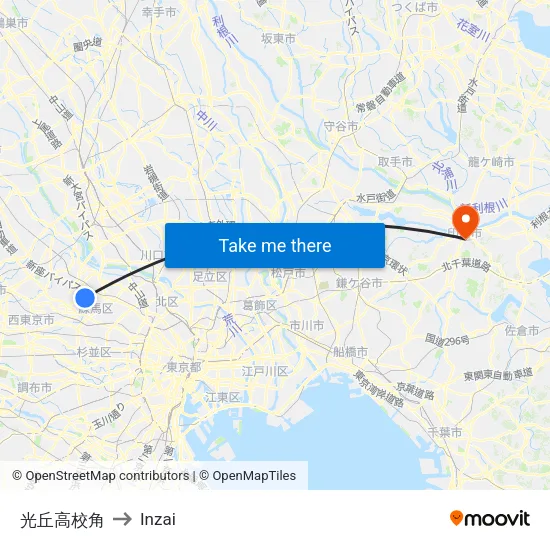 Kokyogakko Corner to Inzai map