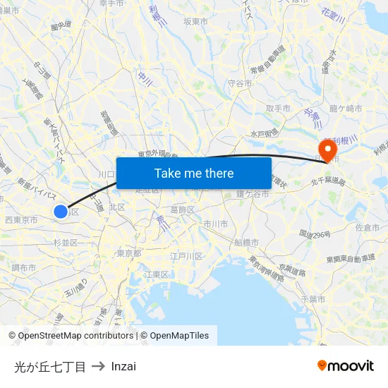 Hikarigaoka 7-Chome to Inzai map
