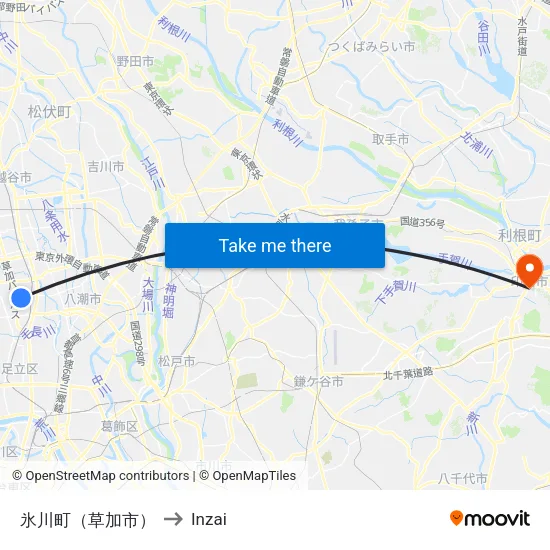 Hikawa-cho (Soka City) to Inzai map