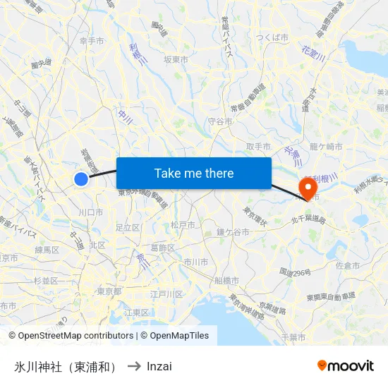 Hikawa Shrine (Higashi-Urawa) to Inzai map