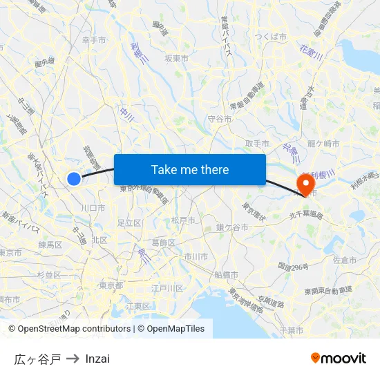 広ヶ谷戸 to Inzai map