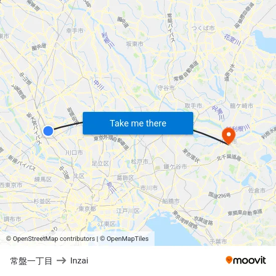 常盤一丁目 to Inzai map