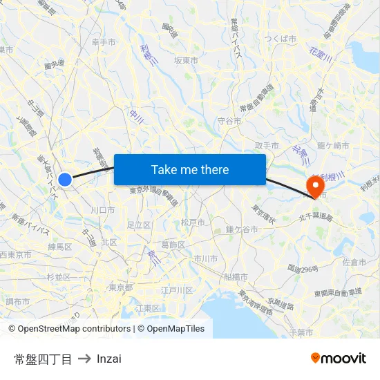 常盤四丁目 to Inzai map