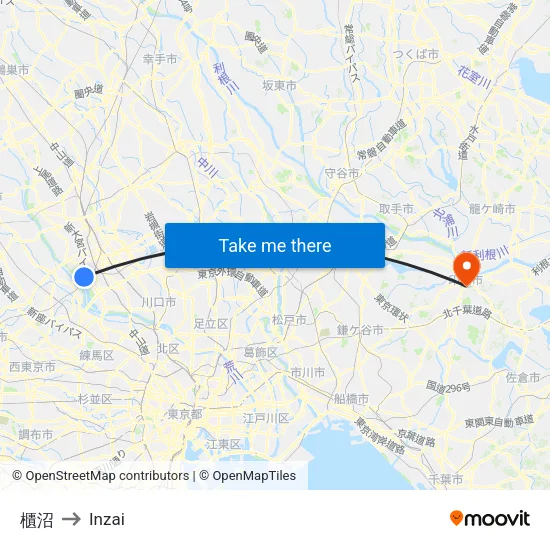 櫃沼 to Inzai map