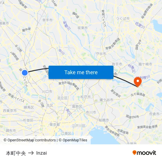 本町中央 to Inzai map