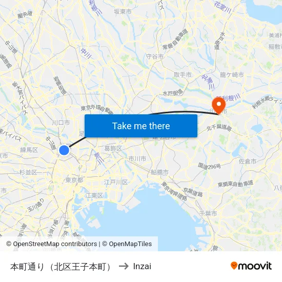 Honcho-dori (Kita-ku Oji-honcho) to Inzai map