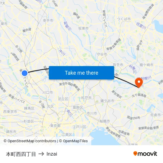 本町西四丁目 to Inzai map