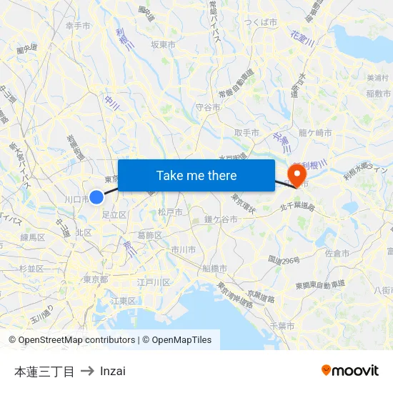 本蓮三丁目 to Inzai map