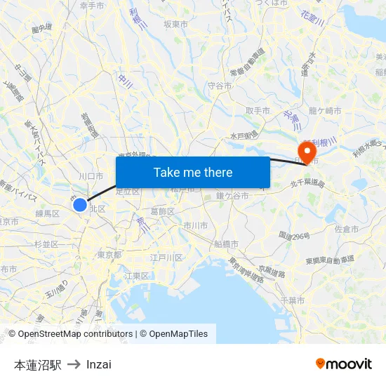 本蓮沼駅 to Inzai map