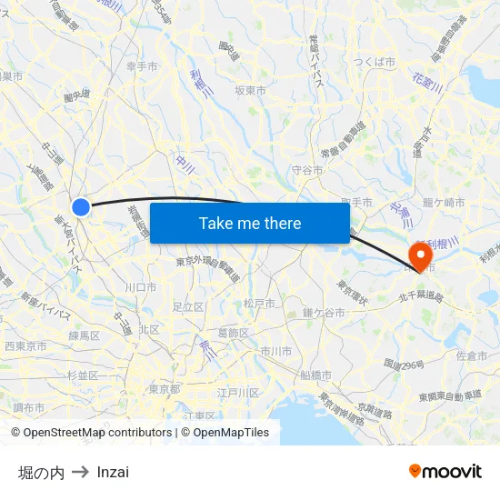 Horinouchi to Inzai map