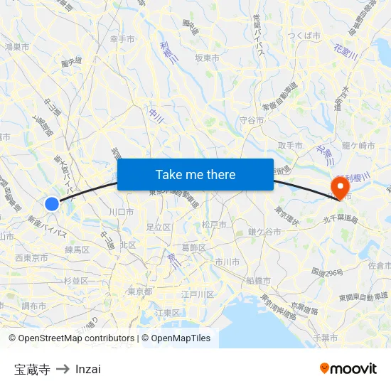 宝蔵寺 to Inzai map