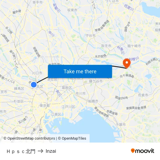 Ｈｐｓｃ北門 to Inzai map