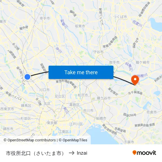 市役所北口（さいたま市） to Inzai map
