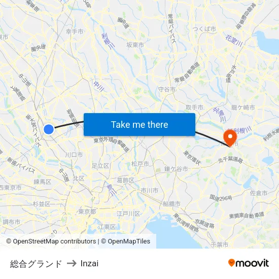 総合グランド to Inzai map