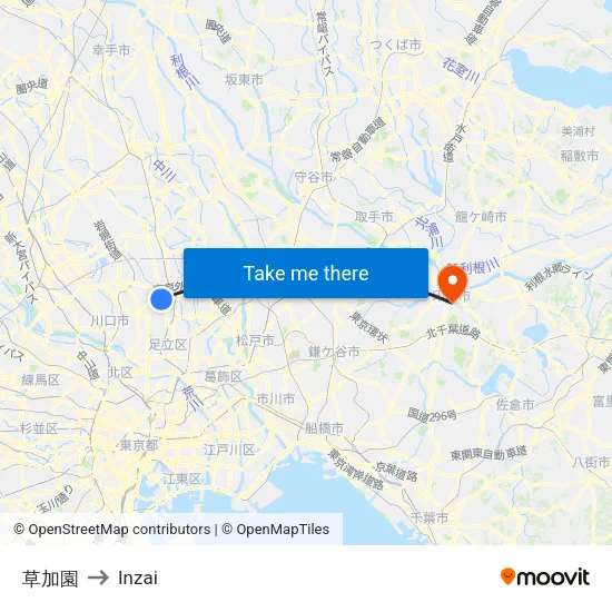 草加園 to Inzai map