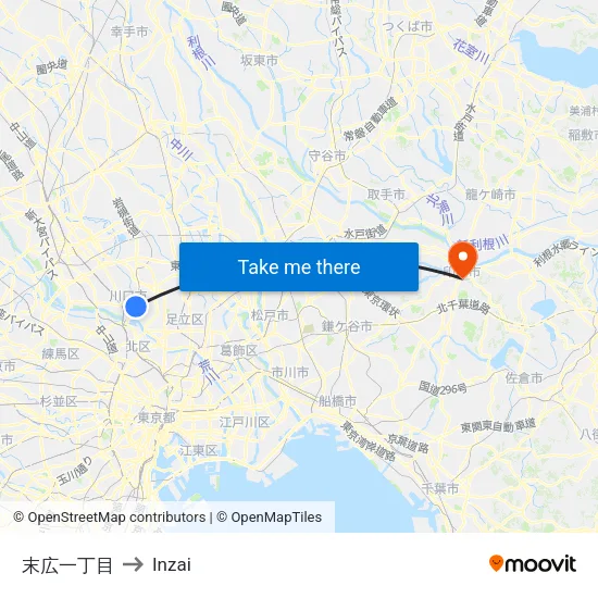 Suehiro 1-Chome to Inzai map