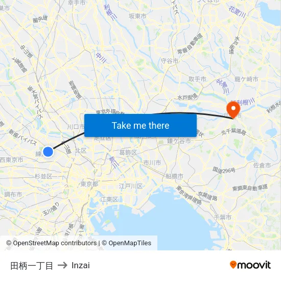 田柄一丁目 to Inzai map