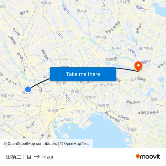 Tagara 2-chome to Inzai map