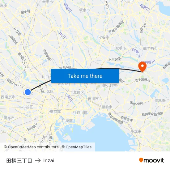 田柄三丁目 to Inzai map