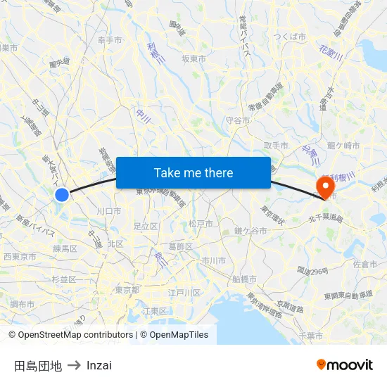 田島団地 to Inzai map