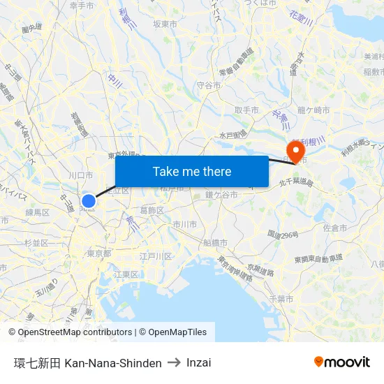 環七新田 Kan-Nana-Shinden to Inzai map