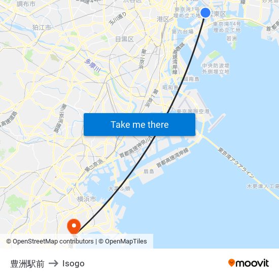 豊洲駅前 to Isogo map