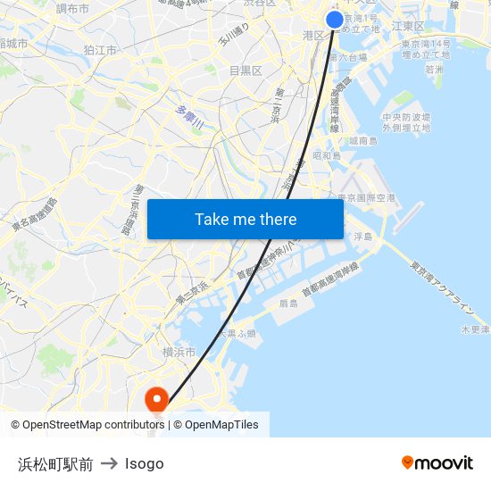 浜松町駅前 to Isogo map