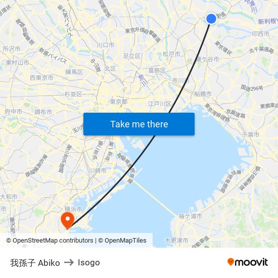 我孫子 Abiko to Isogo map