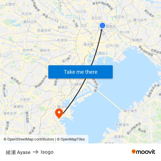 綾瀬 Ayase to Isogo map