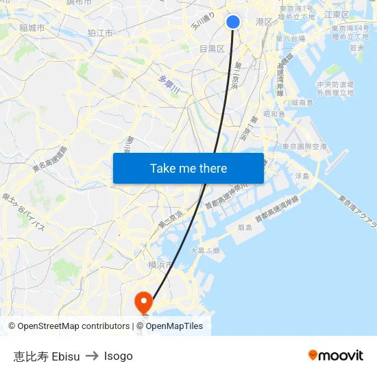 恵比寿 Ebisu to Isogo map