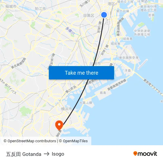 五反田 Gotanda to Isogo map