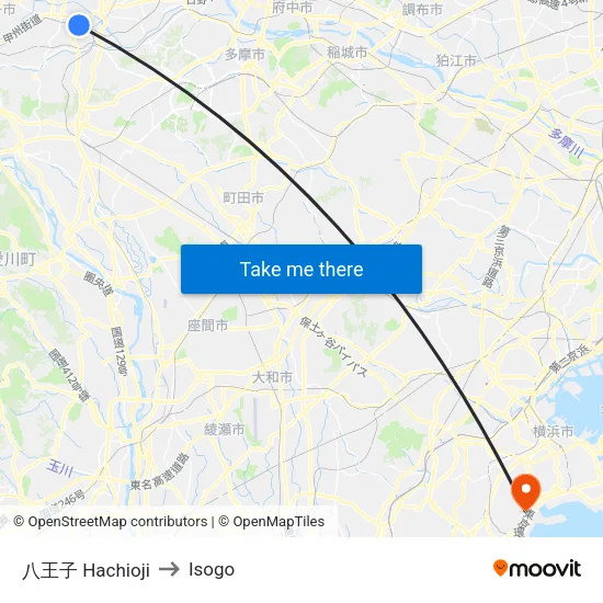 Hachioji to Isogo map