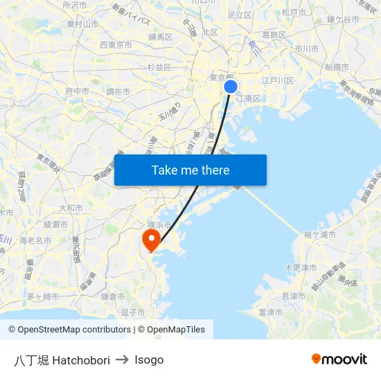 八丁堀 Hatchobori to Isogo map