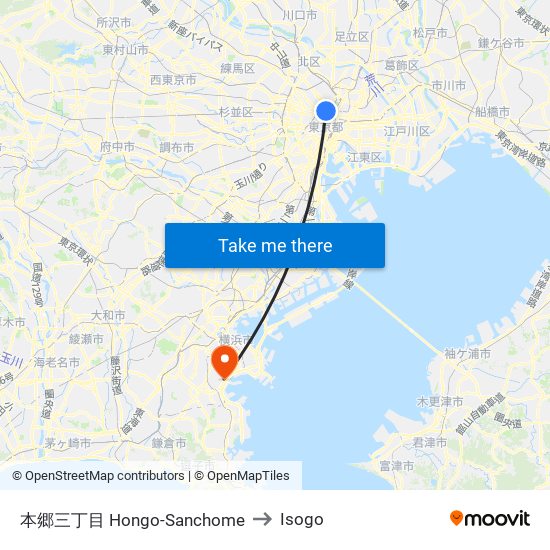 本郷三丁目 Hongo-Sanchome to Isogo map