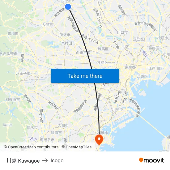 川越 Kawagoe to Isogo map