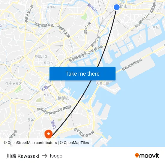 川崎 Kawasaki to Isogo map