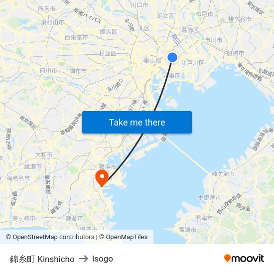錦糸町 Kinshicho to Isogo map