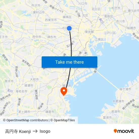 高円寺 Koenji to Isogo map