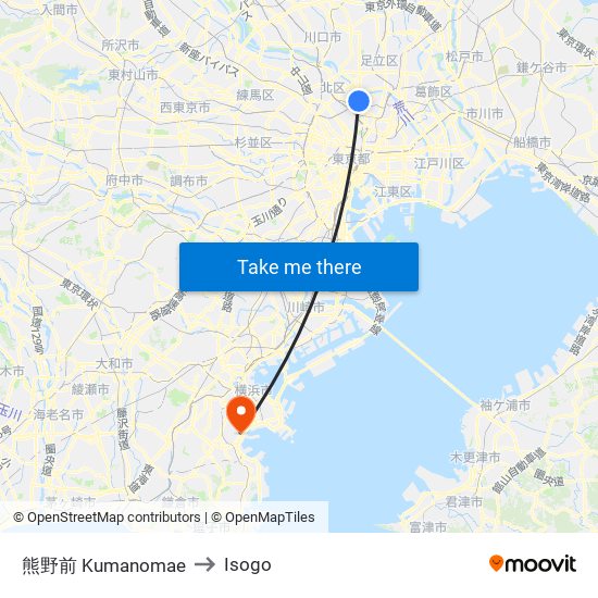 熊野前 Kumanomae to Isogo map