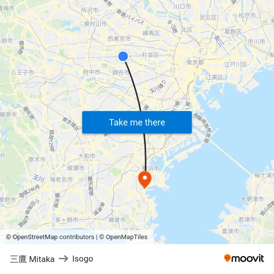 Mitaka to Isogo map
