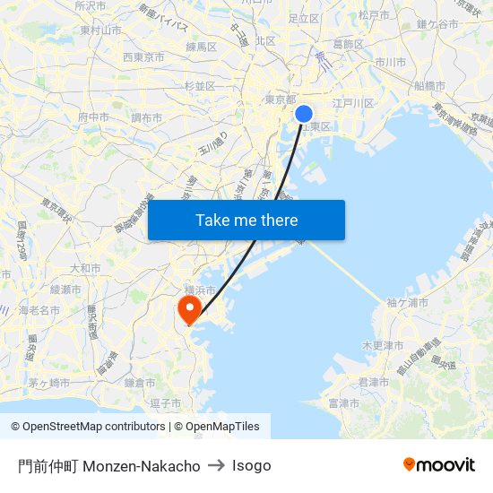 門前仲町 Monzen-Nakacho to Isogo map