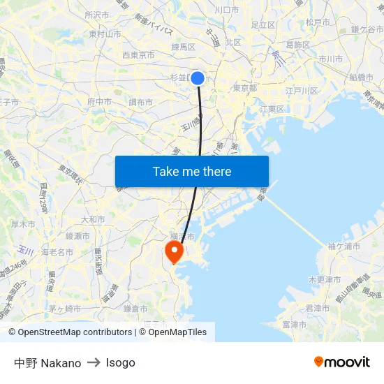 中野 Nakano to Isogo map