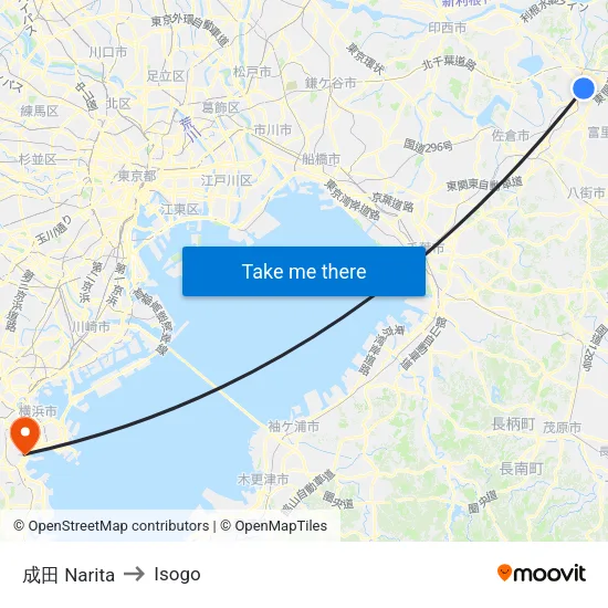 成田 Narita to Isogo map