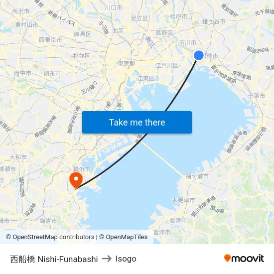 Nishi-Funabashi to Isogo map