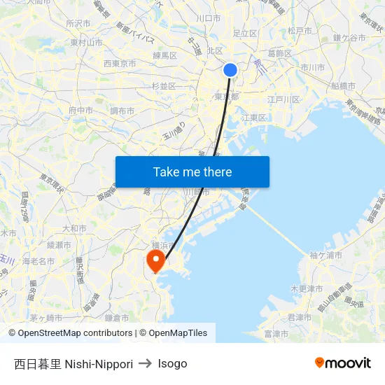 西日暮里 Nishi-Nippori to Isogo map
