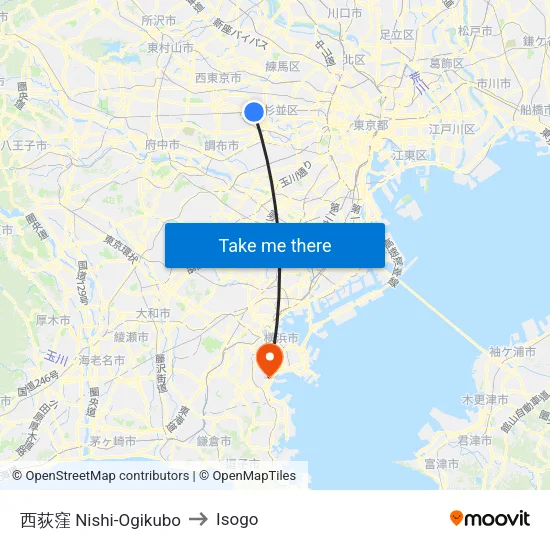 西荻窪 Nishi-Ogikubo to Isogo map