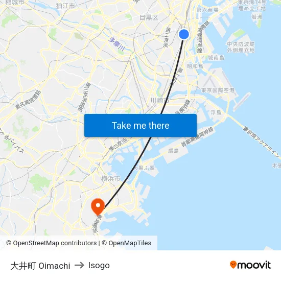 大井町 Oimachi to Isogo map
